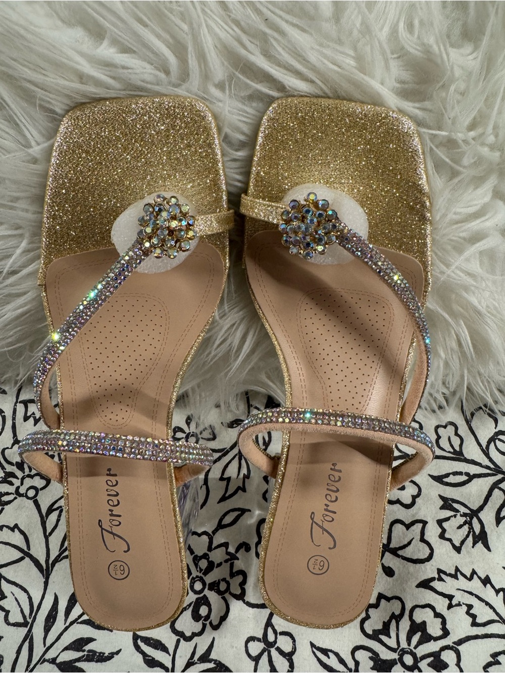Forever 21 Gold Glitter Jeweled Square-Toe Women's Sandals